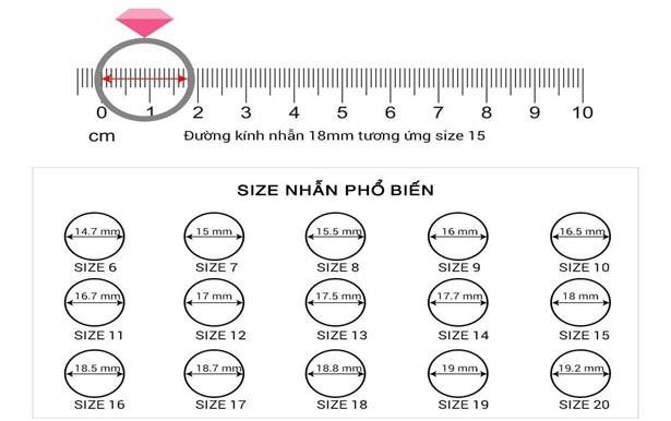 Hình ảnh kích thước của nhẫn.