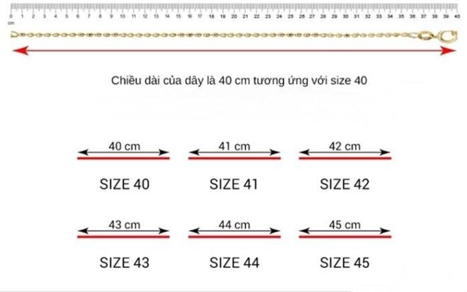 Kích thước dây chuyền của bạn chính là size số ghi bên dưới đường thẳng.